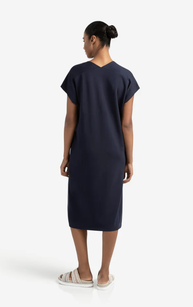 Yaya v neck, sleeveless dress with front slit in total eclipse