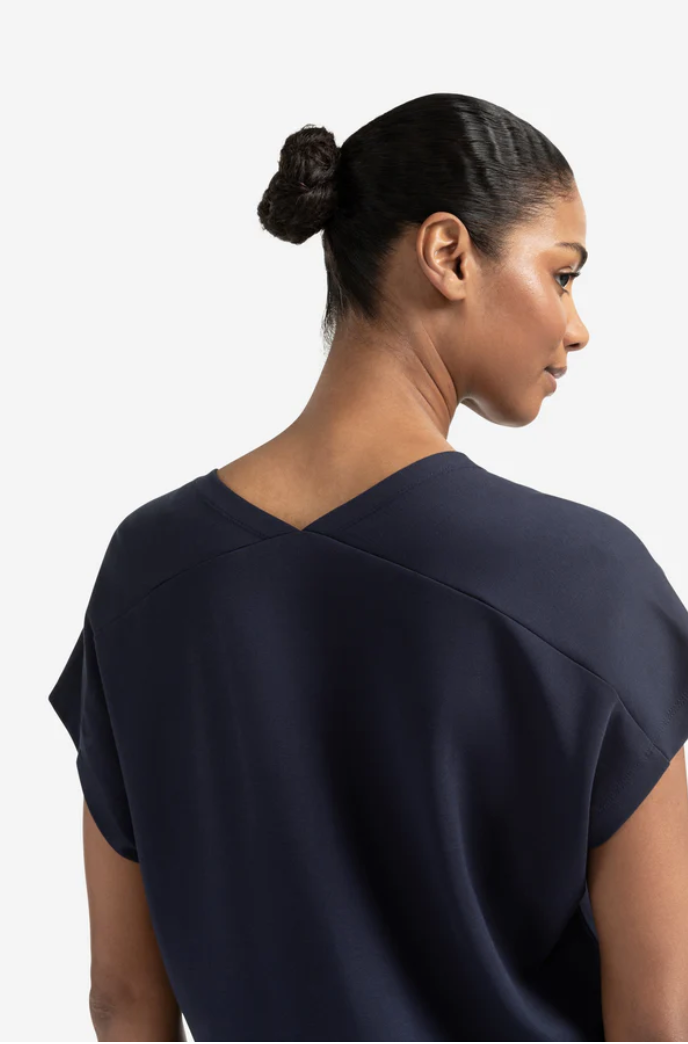 Yaya v neck, sleeveless dress with front slit in total eclipse