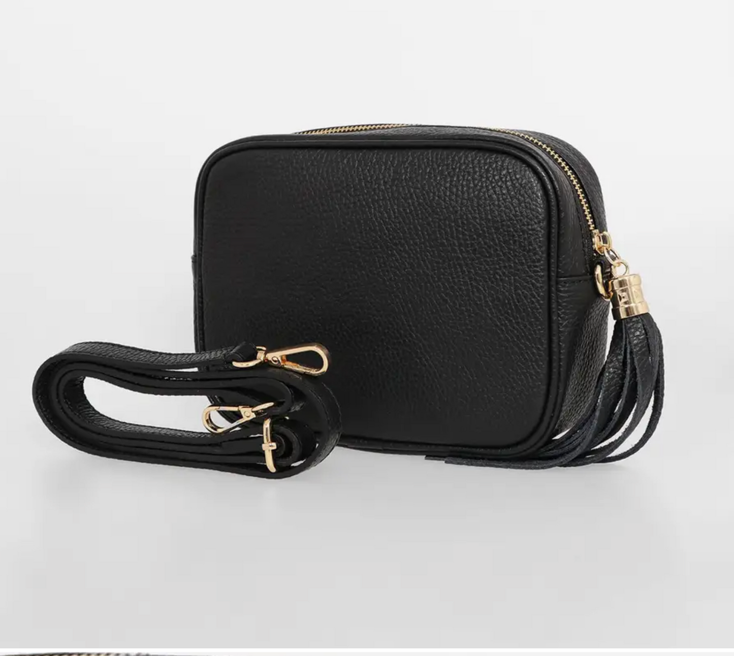 Black leather, crossbody handbag