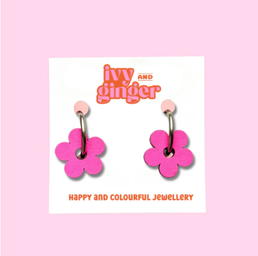 Ivy & Ginger hand painted wooden flower hoop earrings