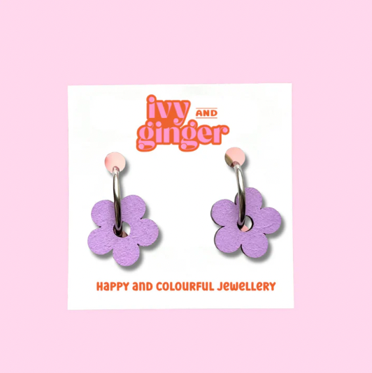 Ivy & Ginger hand painted wooden flower hoop earrings