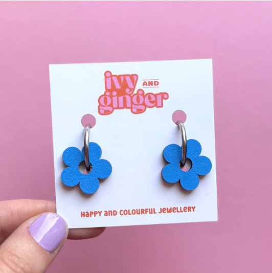 Ivy & Ginger hand painted wooden flower hoop earrings