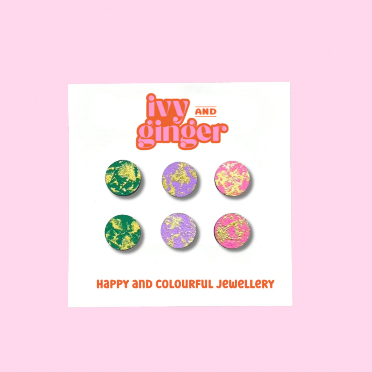 Ivy & Ginger green, lilac and pink gold blush studs