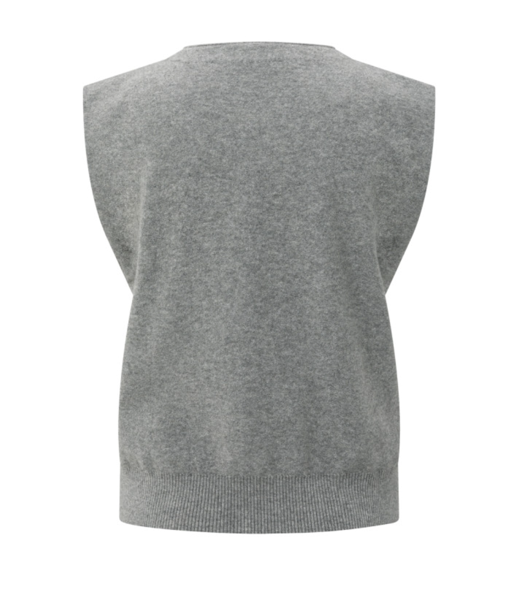 Yaya medium grey melange vest knit with button twist detail