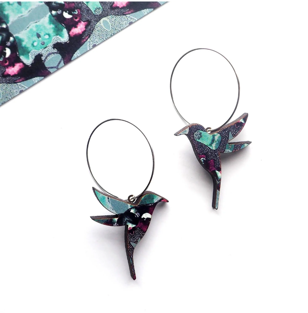 Mica Peet hummingbird hoop earrings blue