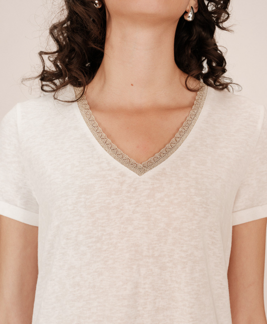Grace & Mila Space tee in ivory with fancy trim