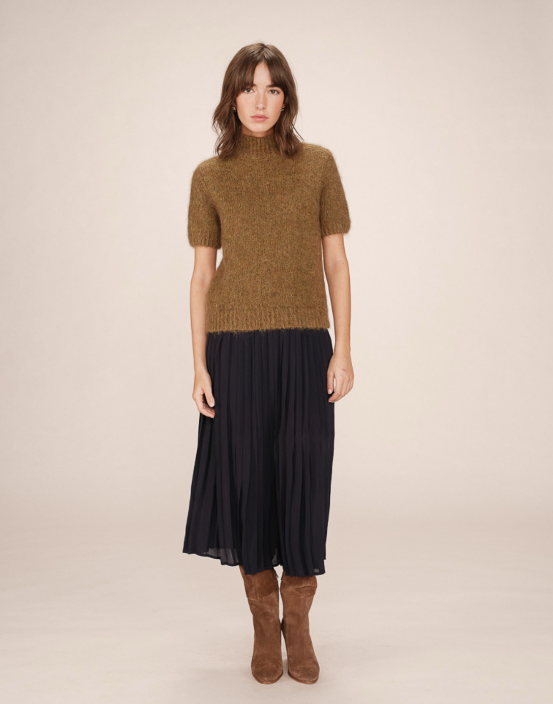 Grace & Mila Plisse pleated skirt in marine blue