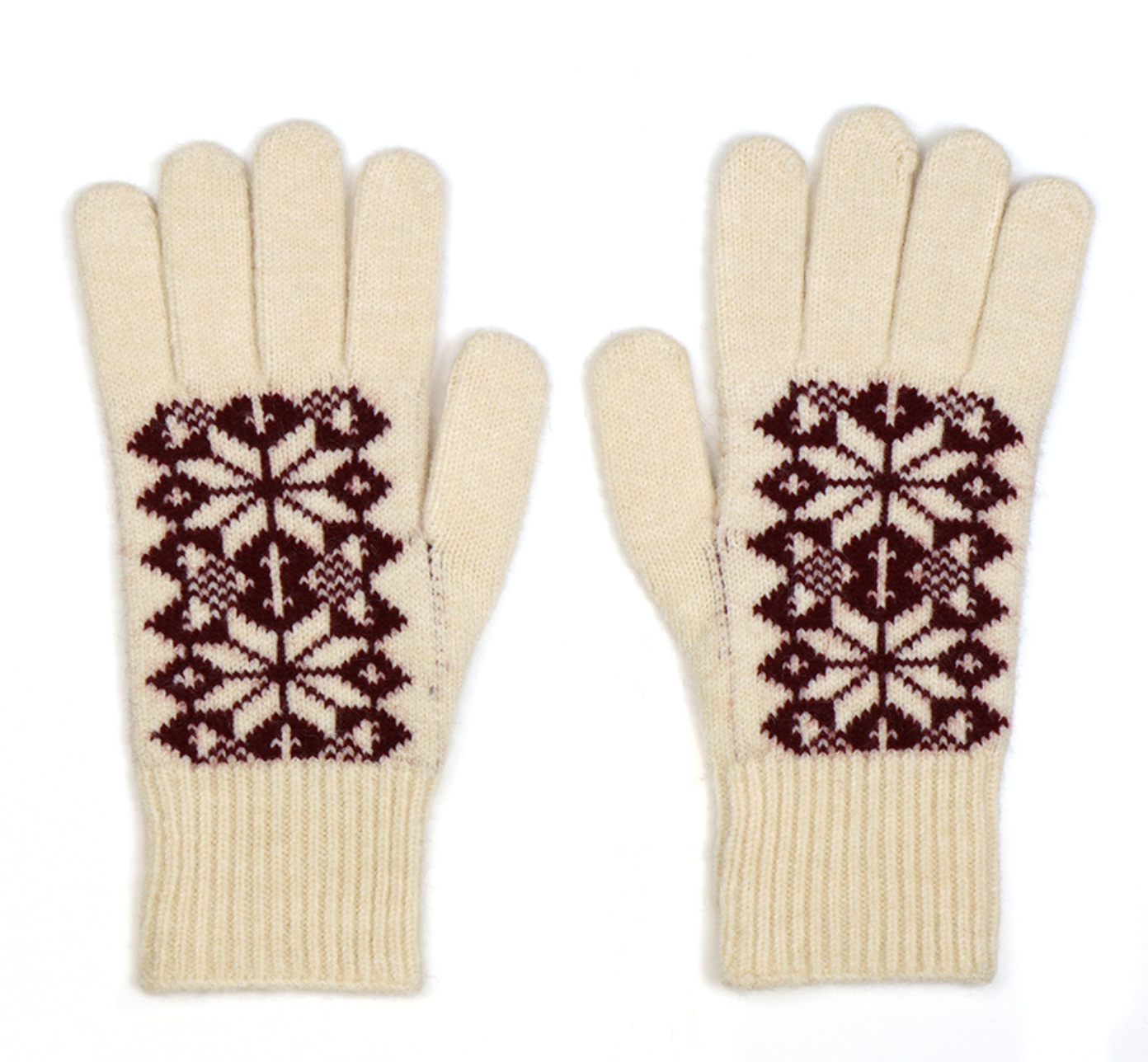 POM Burgundy & Cream scandi star flower gloves