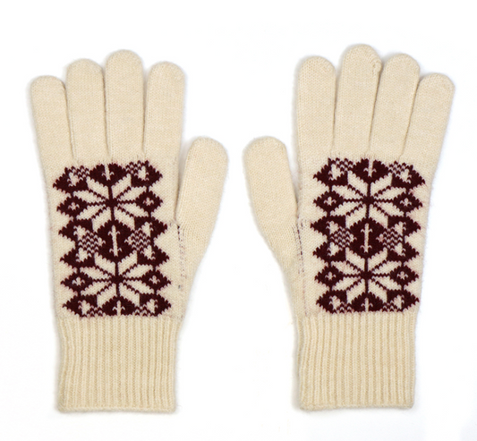 POM Burgundy & Cream scandi star flower gloves