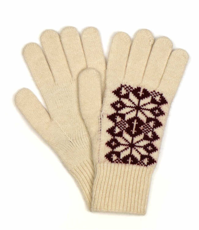POM Burgundy & Cream scandi star flower gloves