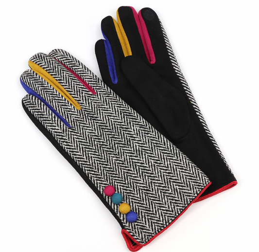 POM Dark tweed black faux suede gloves