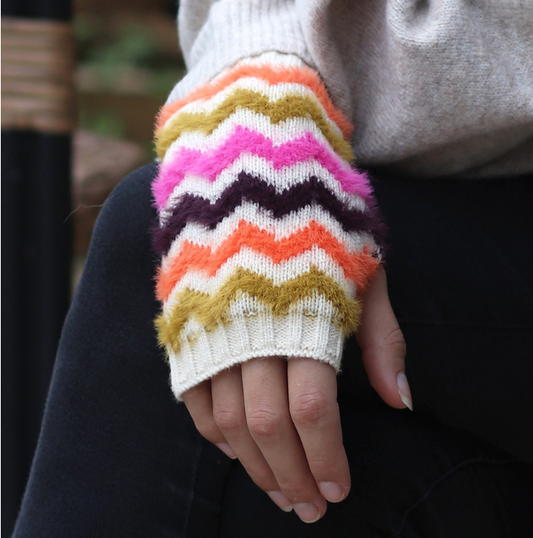 POM Autumnal bright chevron wrist warmers