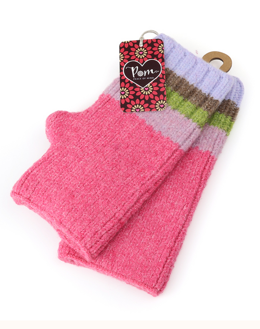 POM Green & Pink rainbow stripe wrist warmers