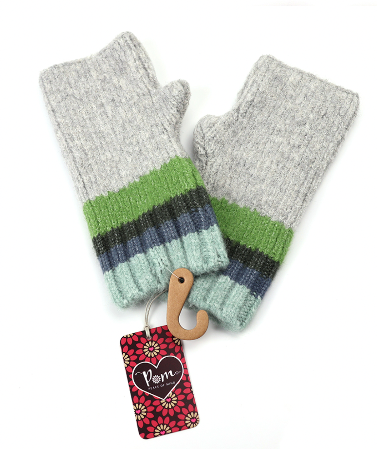 POM Denim, grey & green stripe wrist warmers