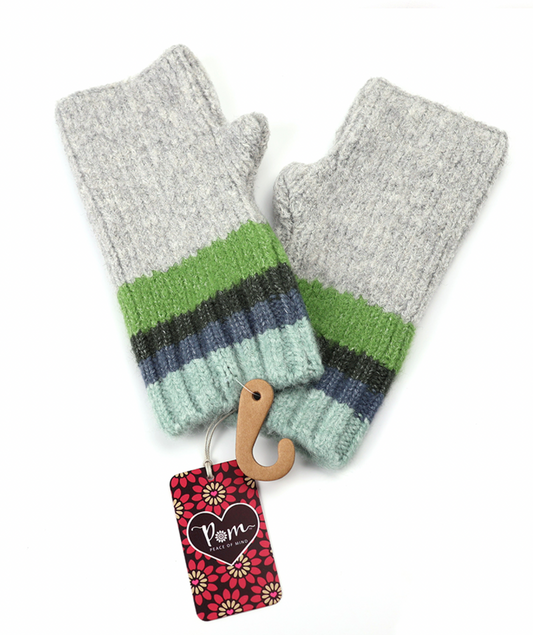 POM Denim, grey & green stripe wrist warmers