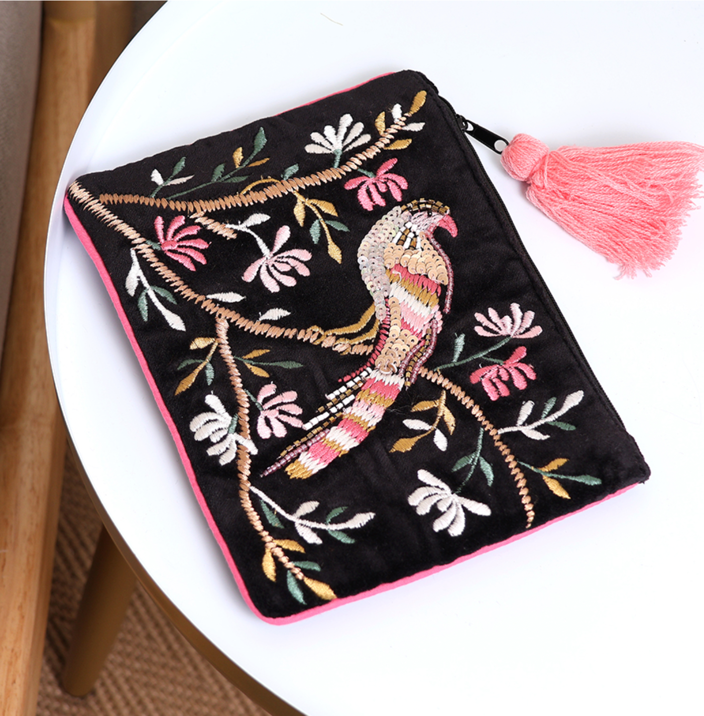 POM Black velvet purse with embroidery