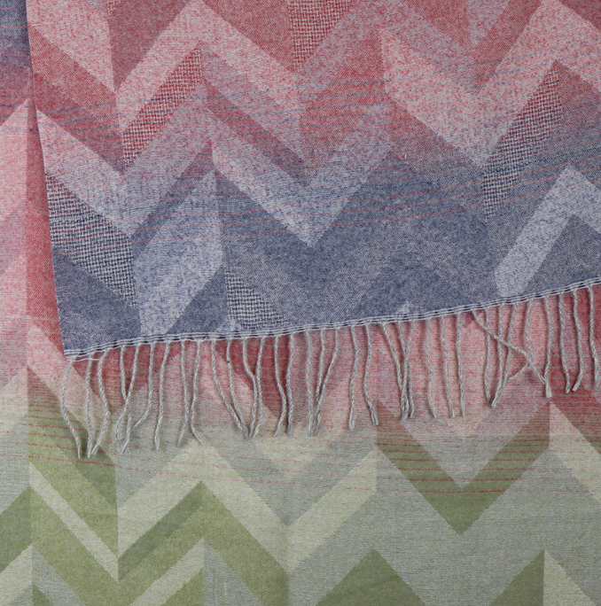 POM Pink & Blue chevron fringed scarf