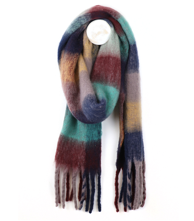 POM Blue & Burgundy fluffy winter scarf