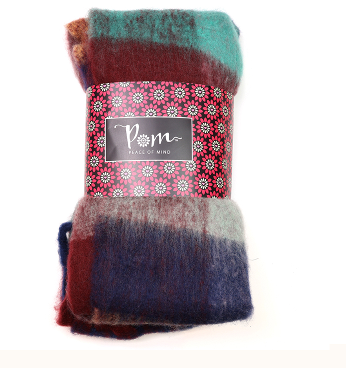 POM Blue & Burgundy fluffy winter scarf