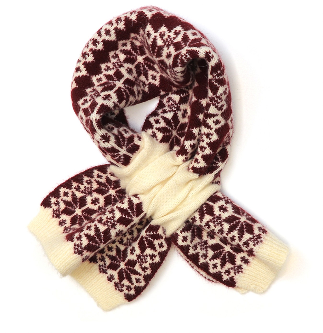 POM Burgundy & Cream pull through scandi scarf