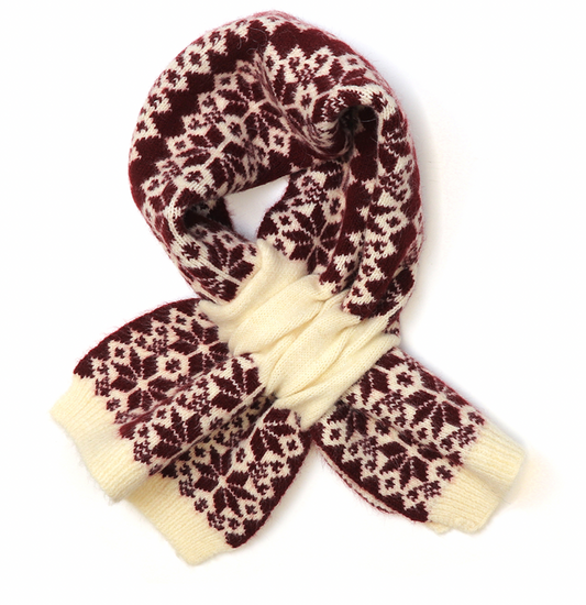 POM Burgundy & Cream pull through scandi scarf
