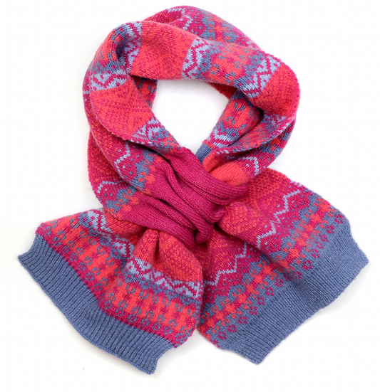 POM Red & Pink pull through Fairisle scandi scarf