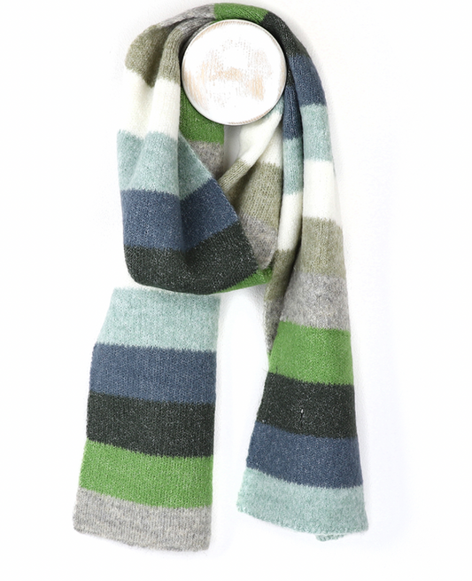 POM Denim, grey & green multi stripe scarf