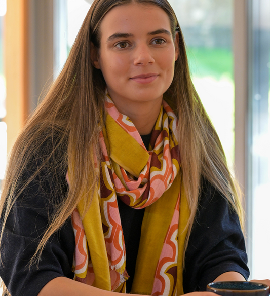 POM Pink & Olive retro viscose scarf