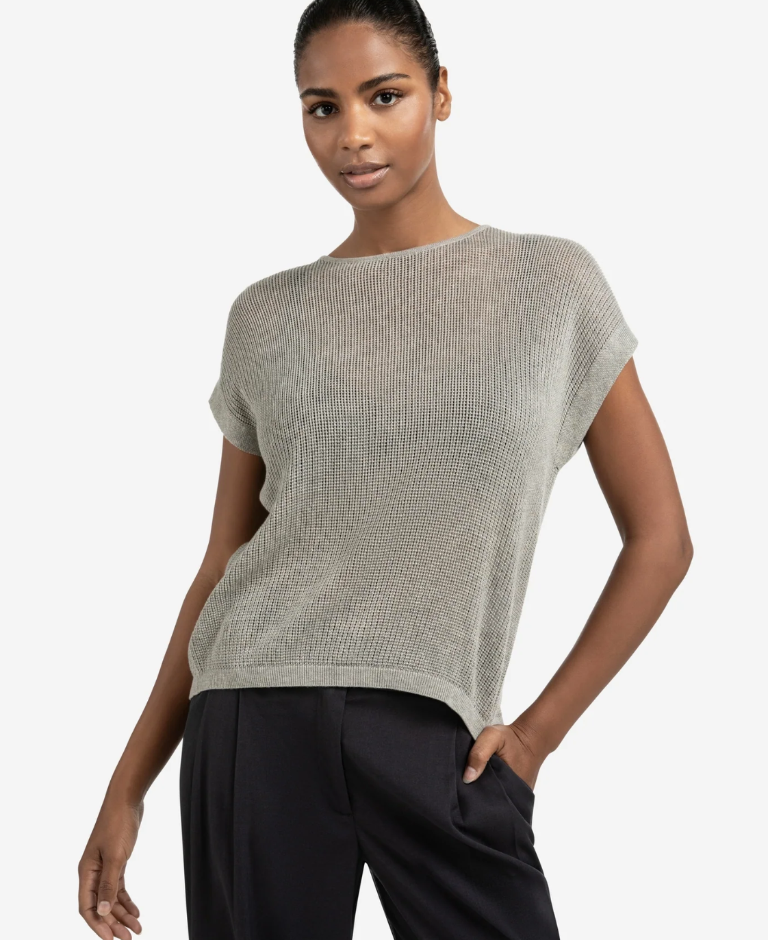 Yaya sleeveless knit top with button detail in brownish grey