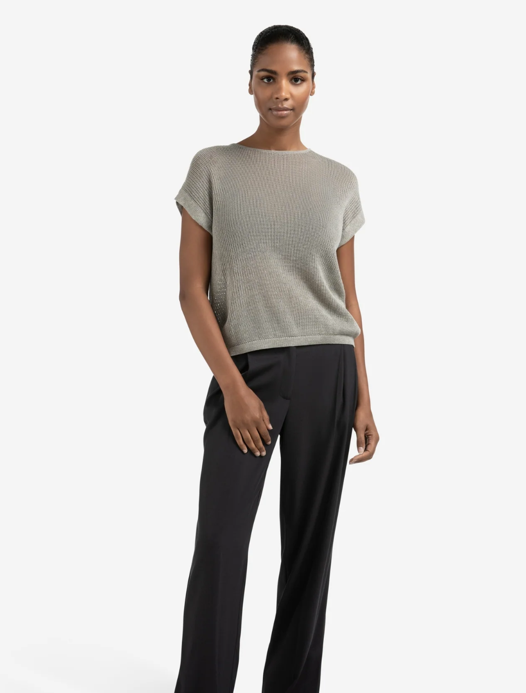 Yaya sleeveless knit top with button detail in brownish grey