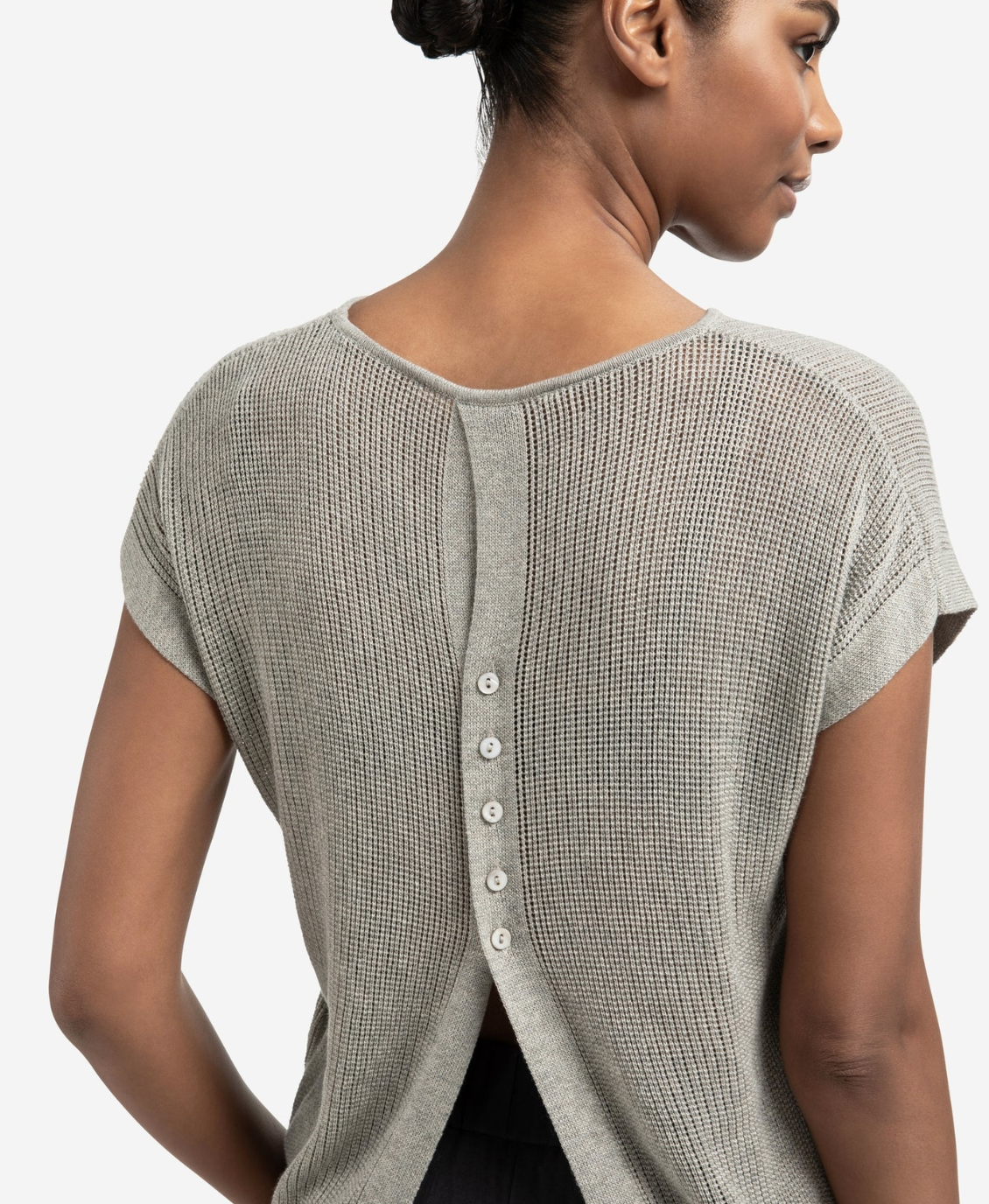 Yaya sleeveless knit top with button detail in brownish grey