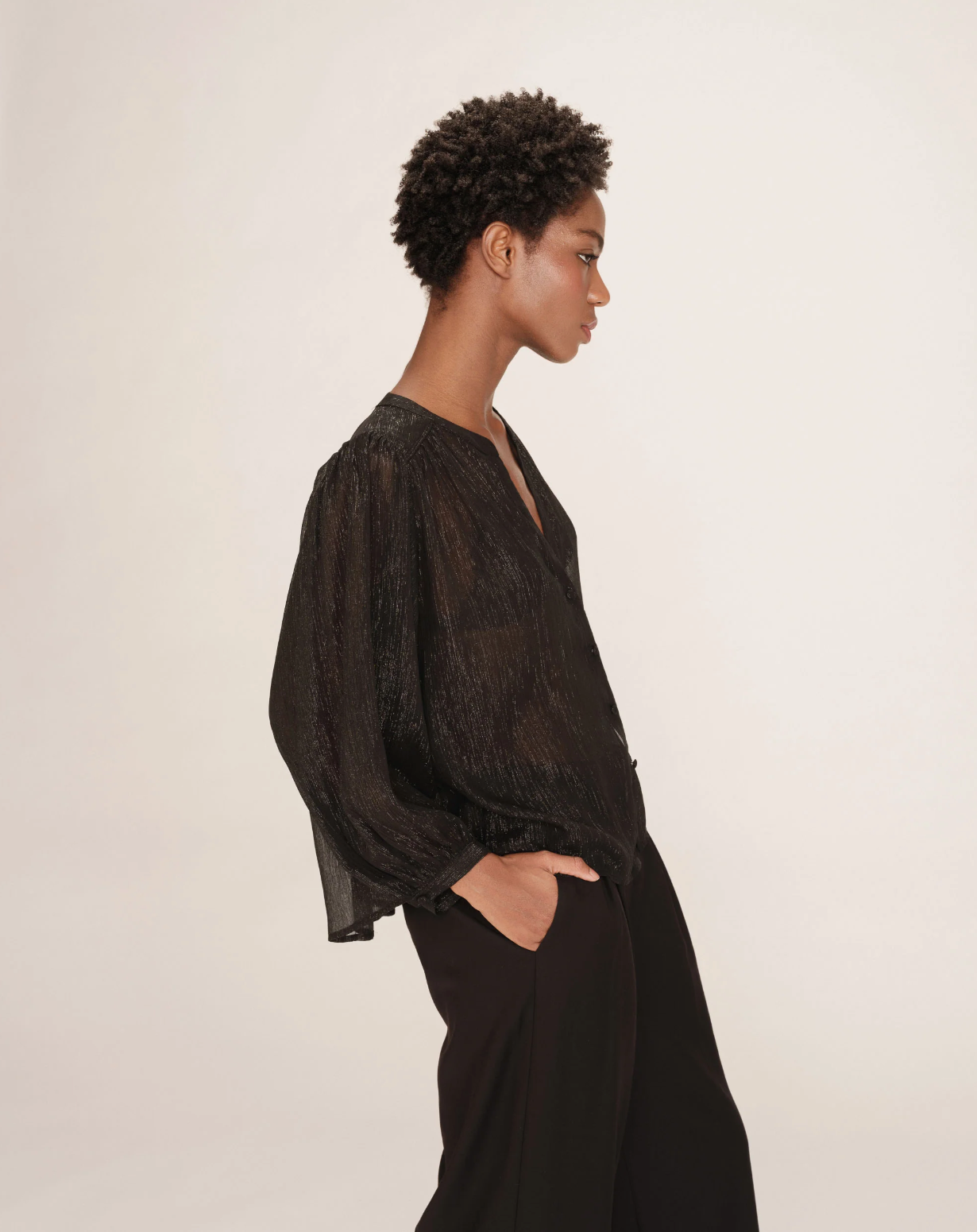 Grace & Mila Tarzy semi sheer black blouse