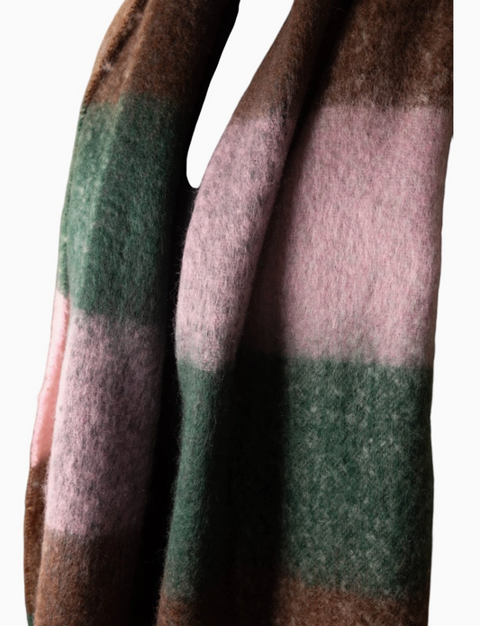 Jess & Lou Striped scarf in pink, green & maroon