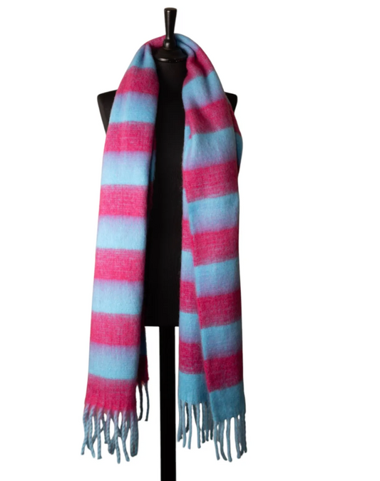 Jess & Lou Pink and Blue striped winter scarf