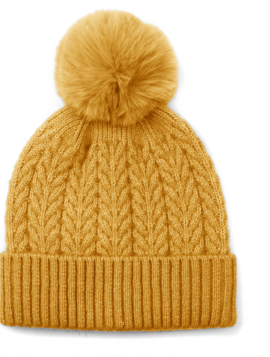 Pom Mustard bobble hat from recycled material