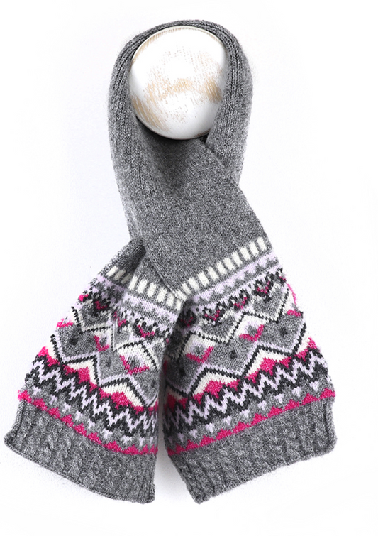 POM Grey Fair Isle scandi pull through scarf