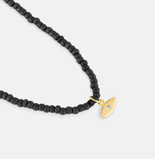 One & Eight evil eye black beaded necklace
