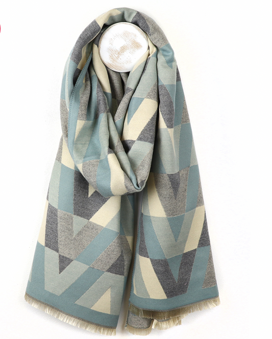 POM Grey & duck egg chevron scarf