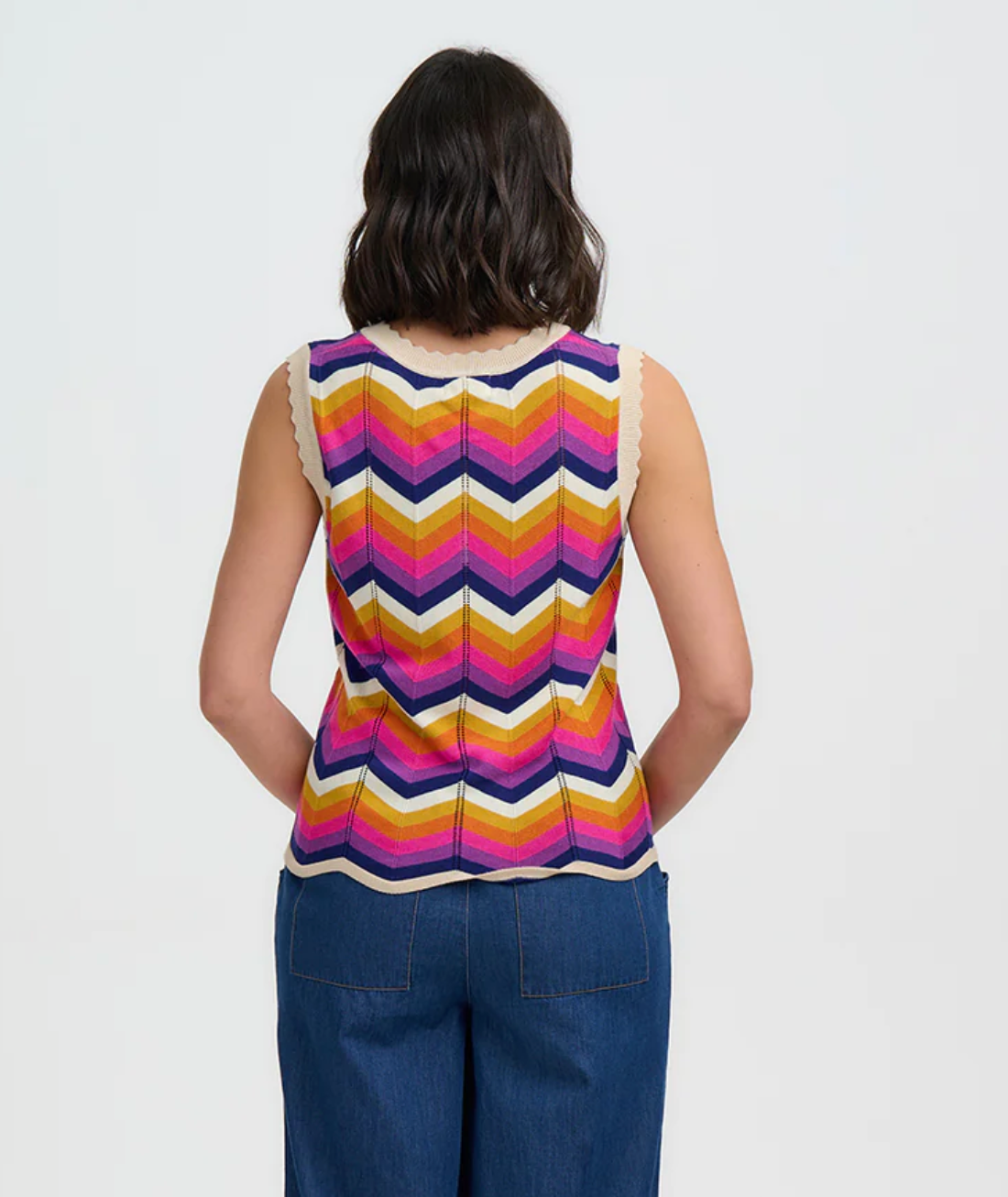 Sugarhill Brighton Rosy knit vest in sunset chevron