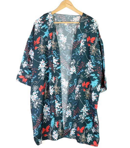 POM Teal vintage long kimono cover up