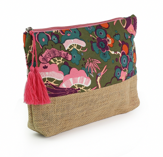 POM Khaki and purple bird of paradise travel bag