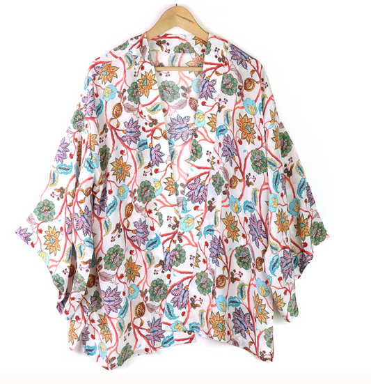 POM White and multi mix wildflower modal kimono