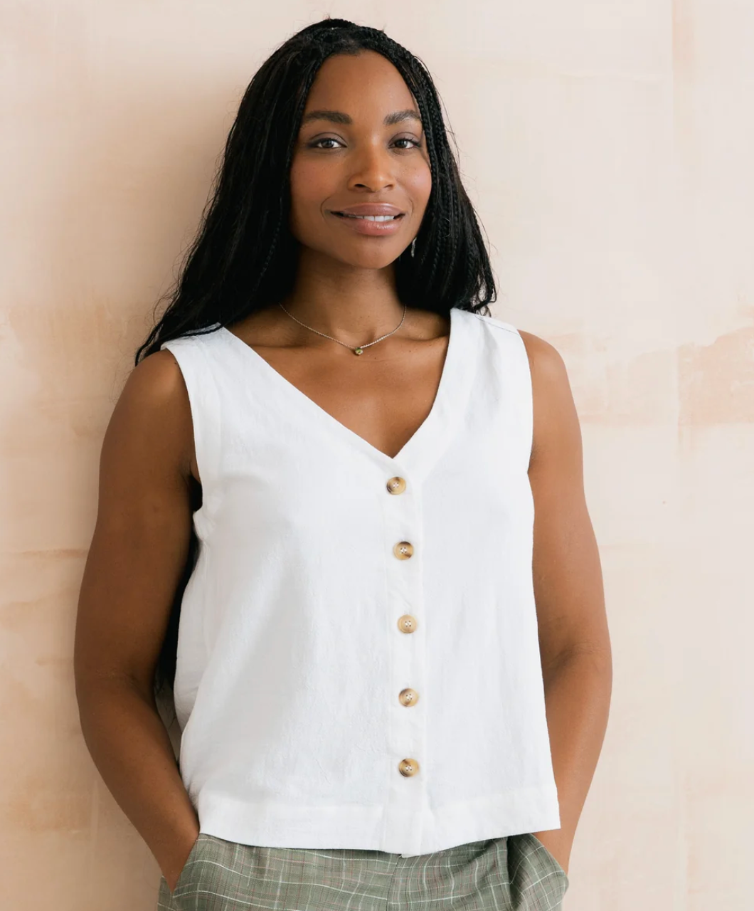 Lily & Me Allium two way white vest top – leafy green