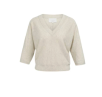 Yaya v neck sweater with three quarter sleeve in beige melange