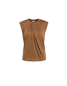 Yaya sleeveless top with pleated detail on foxtrot brown