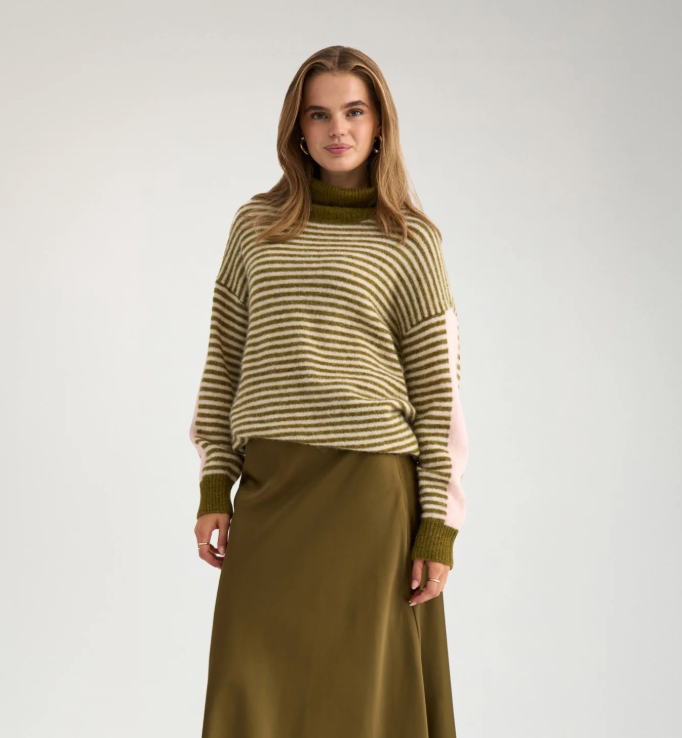 Numph Nuriette mini stripe sweater in fir green