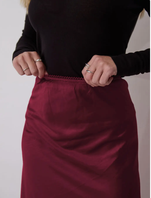 Fika Burgundy Angel satin bias cut skirt