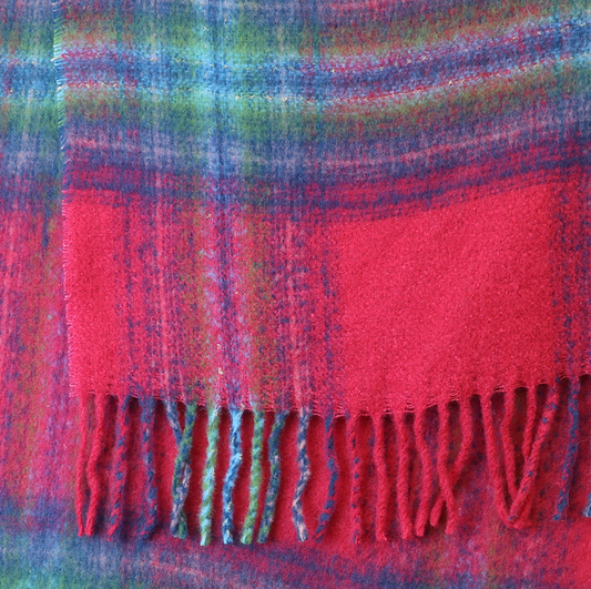 POM Miranda blue, green & raspberry check scarf