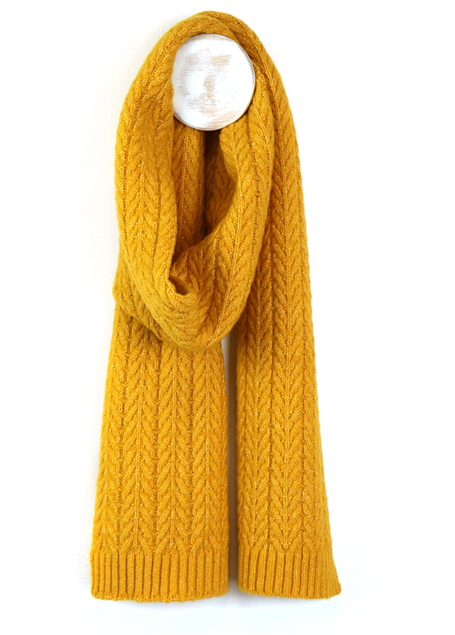 POM Recycled yarn herringbone scarf in mustard