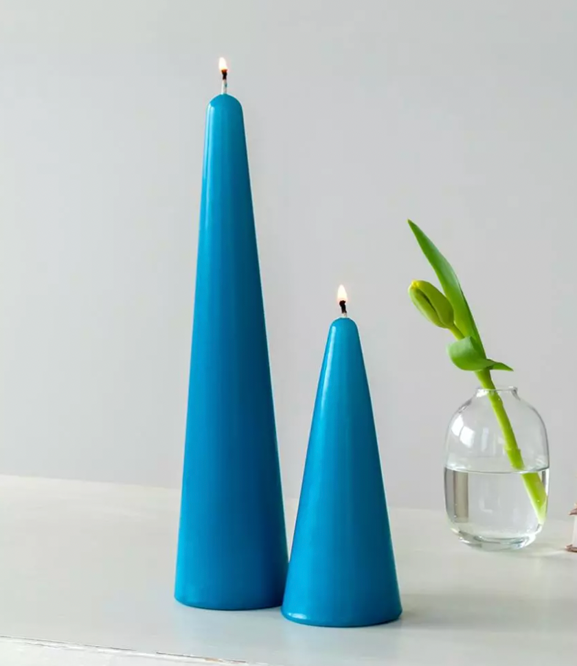 Cone candle teal blue - tall